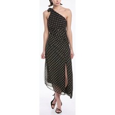 Rachel Rachel Roy Polka Dot One Shoulder Ruched Midi Dress Black White Size 14