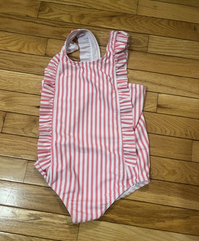 Girls Pink and White Striped Bathing Suit …size 5-6