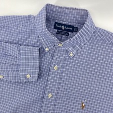 Ralph Lauren Button Down Men 16.5 36/37 Blue Check Yarmouth Cotton Oxford Shirt