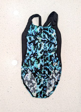 CUTE GK Elite Extra Small AXS Gymnastics Dance Leotard Leopard Cheetah Blue Blk