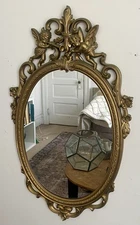 Vintage Syroco Gold Resin Cherub Oval Wall Mirror 30x18 Rococo Hollywood Regency