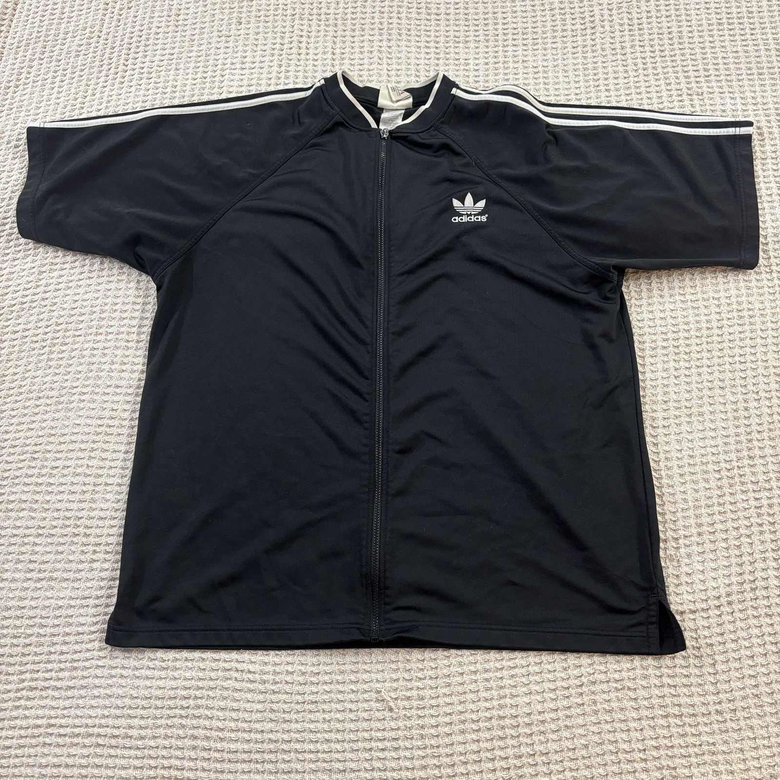 VTG ADIDAS Short Sleeve Full Zip Black Top Men's XL Trefoil Logo Warm Up Shirt