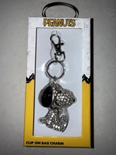NEW Snoopy Peanuts Pave 3D Crystal Rhinestone Keychain/Clip On Bag Charm BNIB