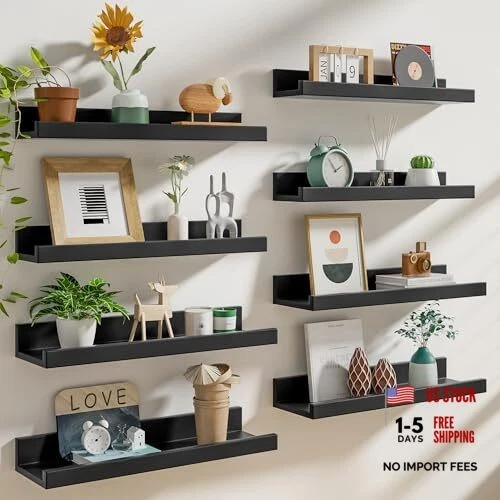 24 inch Picture Ledge Shelf Set of 8,Long Floating 24 inches set of 8 Black