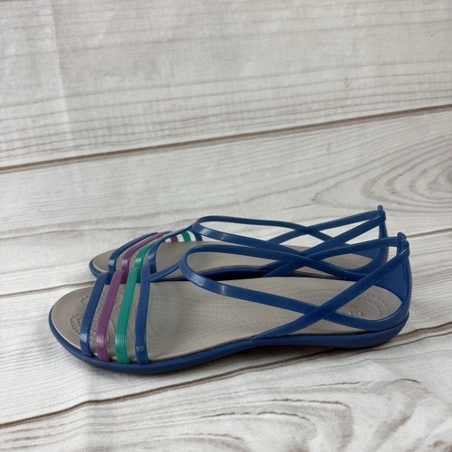 Crocs Isabella Sandals Shoes Women's 9 Jelly Strappy Slip On Comfort Flat Blue - Picture 4 of 7