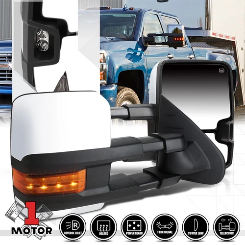[Pair] Chrome Power+Heated LED Signal Towing Mirror for 07-14 Yukon/Silverado