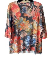 Soft Surroundings Floral Tunic Top Hi Low Hem 3/4 Sleeve PM New