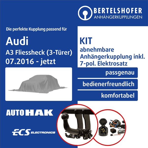 G.D.W. AnhäNgerkupplung Abnehmbar FüR Audi A3 Fliessheck (3-TüRer) Typ 8V Ahk-image