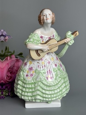 Vintage Herend Figurine #5796 Deryne 8.5 H Hungary 20thC Green Floral Dress