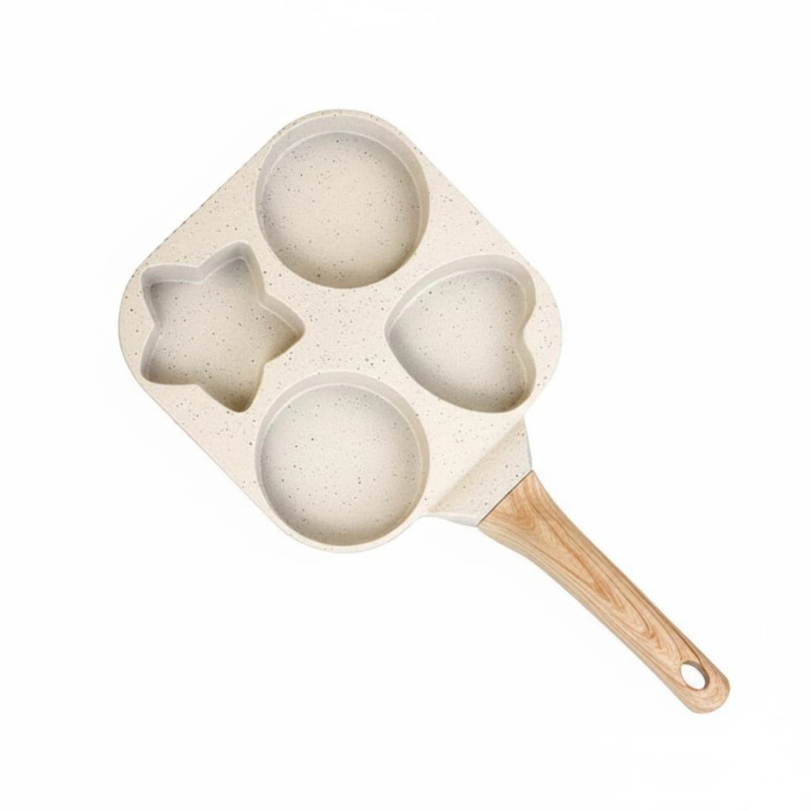 Four-Cavity Frying Pan Wood-Look Handle Breakfast Skillet Hanging Hole