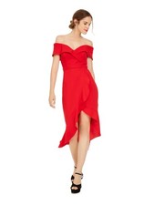 XSCAPE Womens Red Short Sleeve Knee Length Evening Hi-Lo Dress 16