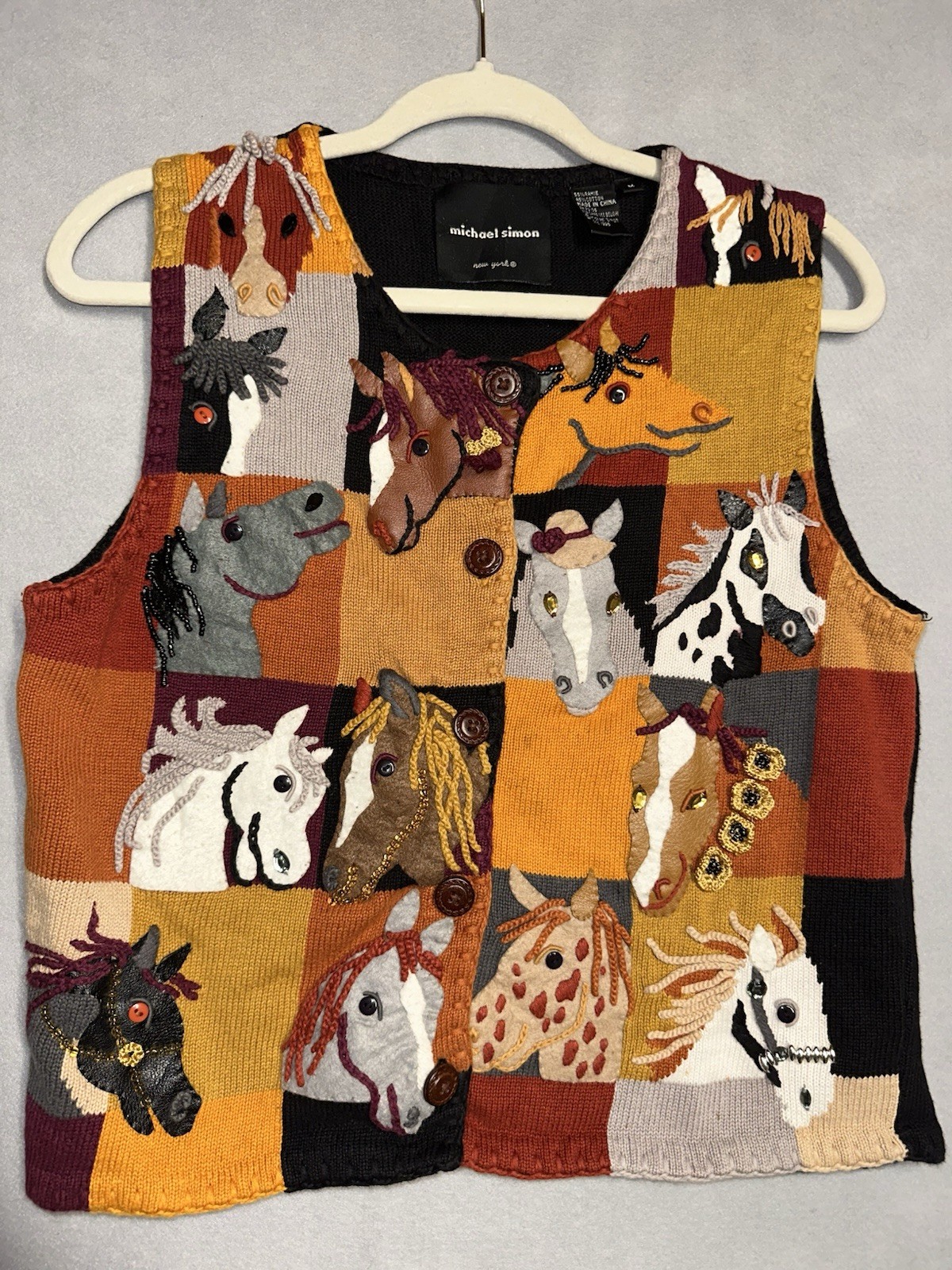 Michael Simon Vintage Patchwork Sweater Vest Embr… - image 3