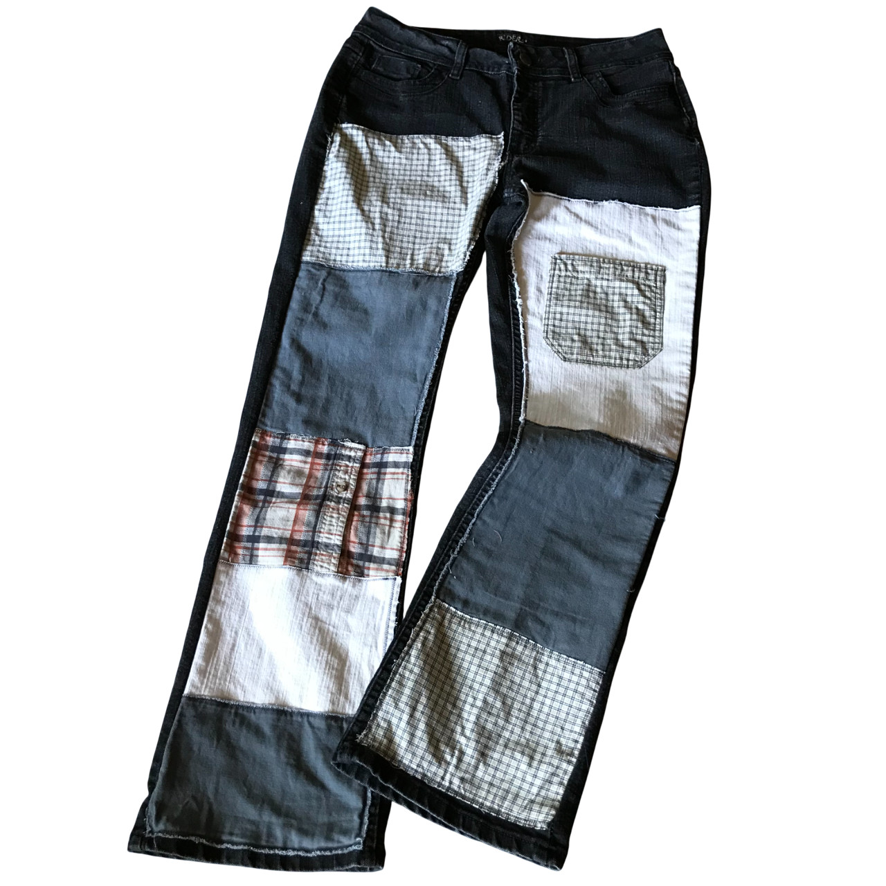 Upcycled Patchwork Jeans: Tattered Patch Black Hi… - image 1