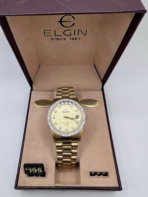 Vintage Rare 80s Elgin Day Date Men's Gold Tone Presidential Watch