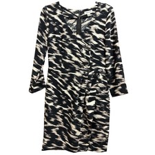 Calvin Klein Career Dress Womens 4 Zebra Print Sheath Pleated Faux Wrap V-Neck