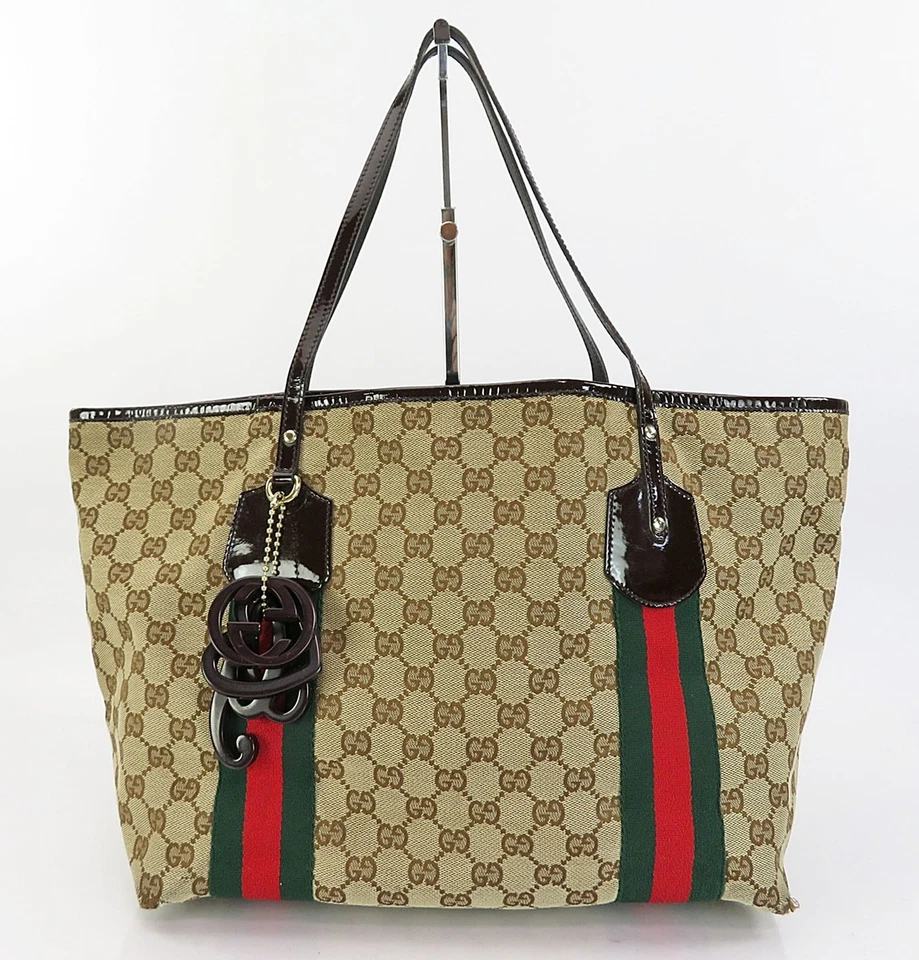 Auténtico Bolso de Mano GUCCI Marrón GG Lona y Púrpura Charol Cartera #62022 Foto 2 de 4