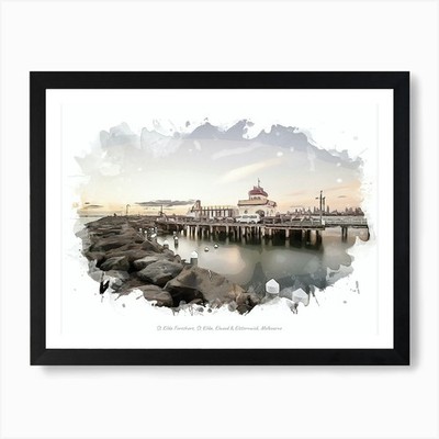 St Kilda Foreshore, St Kilda, Elwoo gerahmtes Wandbild Poster Leinwanddruck Bild