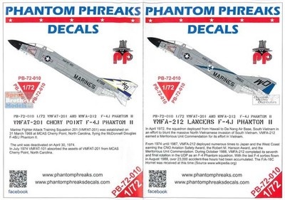 PPD72010 1:72 Phantom Phreaks Decals - F-4J Phantom II VMFA-212 Lancers &