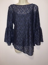 Banana Republic Navy Blue Lace Flutter Sleeve Top Blouse 268180 NWT M Medium