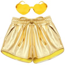 iMuchic Girls Metallic Dance Shorts Sparkly Hot Pants Gold Size Small