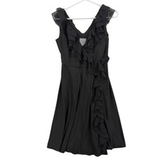 Suzi Chin For Maggy Boutique Dress Womens 2P Black Ruffle Wrap Fit Flare NWT