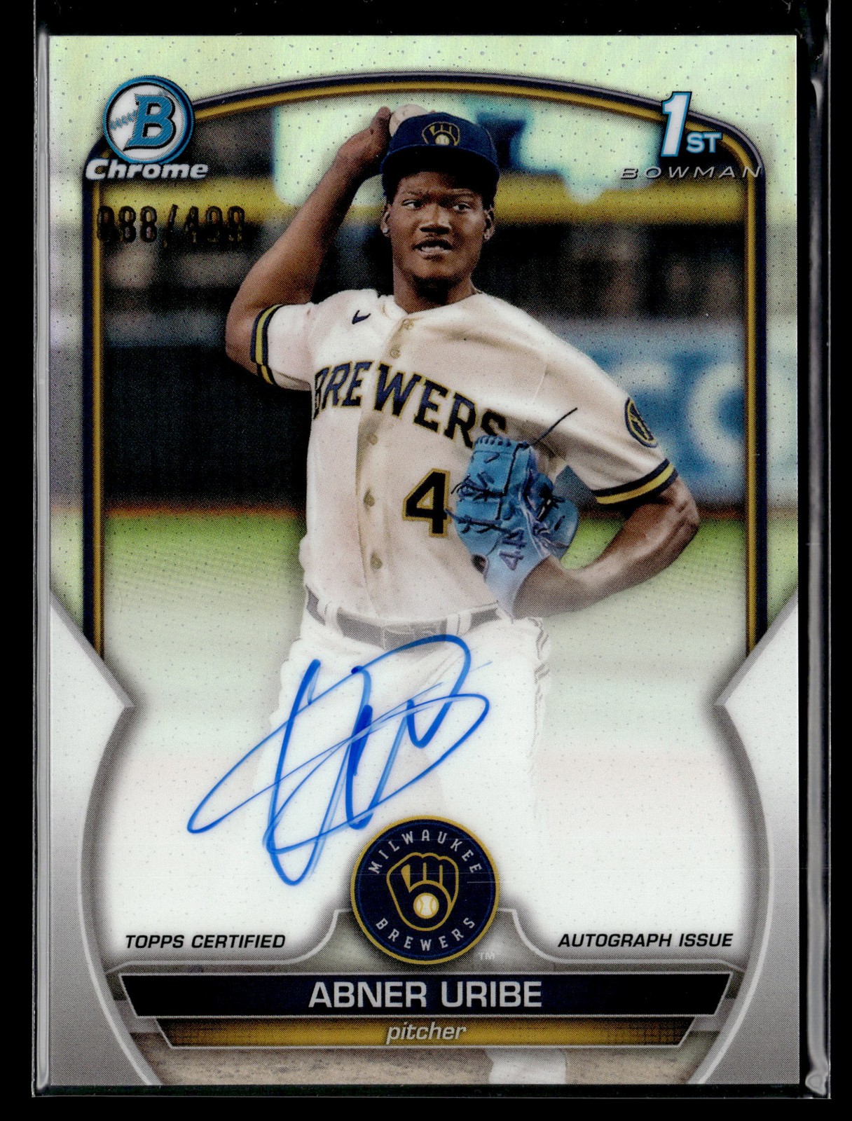 Abner Uribe #/499 - 2023 1st Bowman Chrome ON-CARD AUTO Refractor #CPA-AU