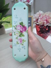 Vintage Floral Ceramic Door Finger Plate Mint Green & Pink Roses – 11”