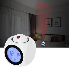 LED Projection Alarm Clock Digital LCD Display Voice Talking Weather Snooze USB