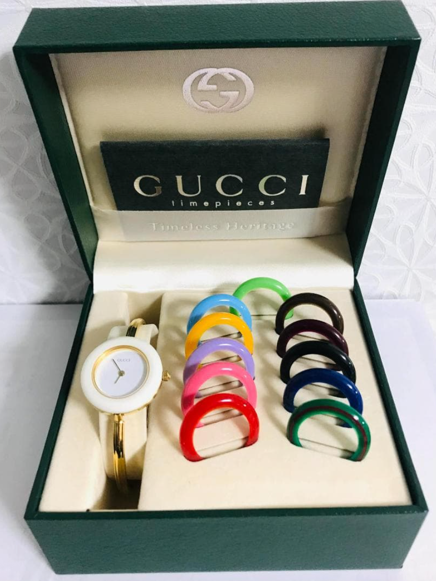 Gucci 11/12.2 Women's Gold Plated Bezel White Dial Watch for sale