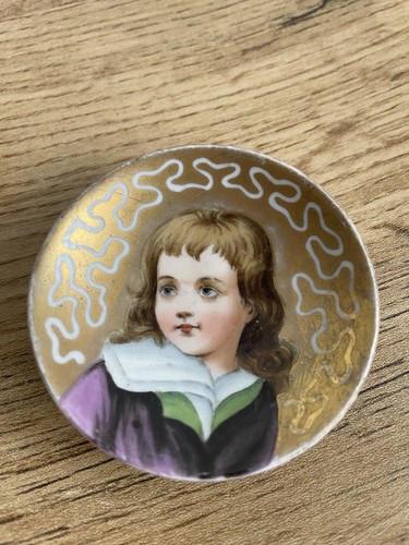 Antique German Hand-Painted Miniature Portrait Plates x 2 - Picture 4 of 4