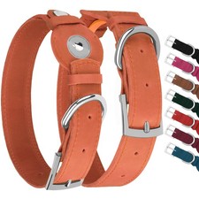 Leather Dog Collar with Airtag Holder - Apple Tag Dog Collars - Soft Tracking...