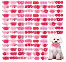 100 Pcs Pink Dog Collar Flowers Bows Dog Grooming Collar Bulk Adjustable Pet ...