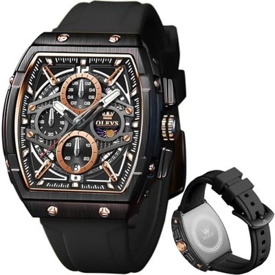  Men Watches Business Dress Chronograph Big Square Quartz Analog black watch