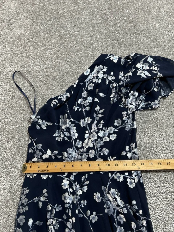 Lauren Ralph Lauren One Shoulder Maxi Dress Womens 4 Blue Floral Print High Slit - Image 4 of 4