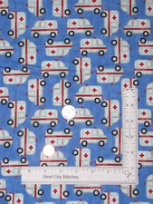Ambulance Medical Fabric Doctors Nurses Hero Blue Cotton by Blank Textiles Yard