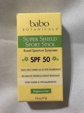 Babo Botanicals Super Shield SPF 50 Natural Sport Stick Fragrance Free Sunscreen