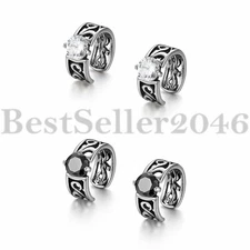 2pcs Men Women Vintage Ear Cuff Helix Cartilage CZ Clip on Earrings Non Piercing
