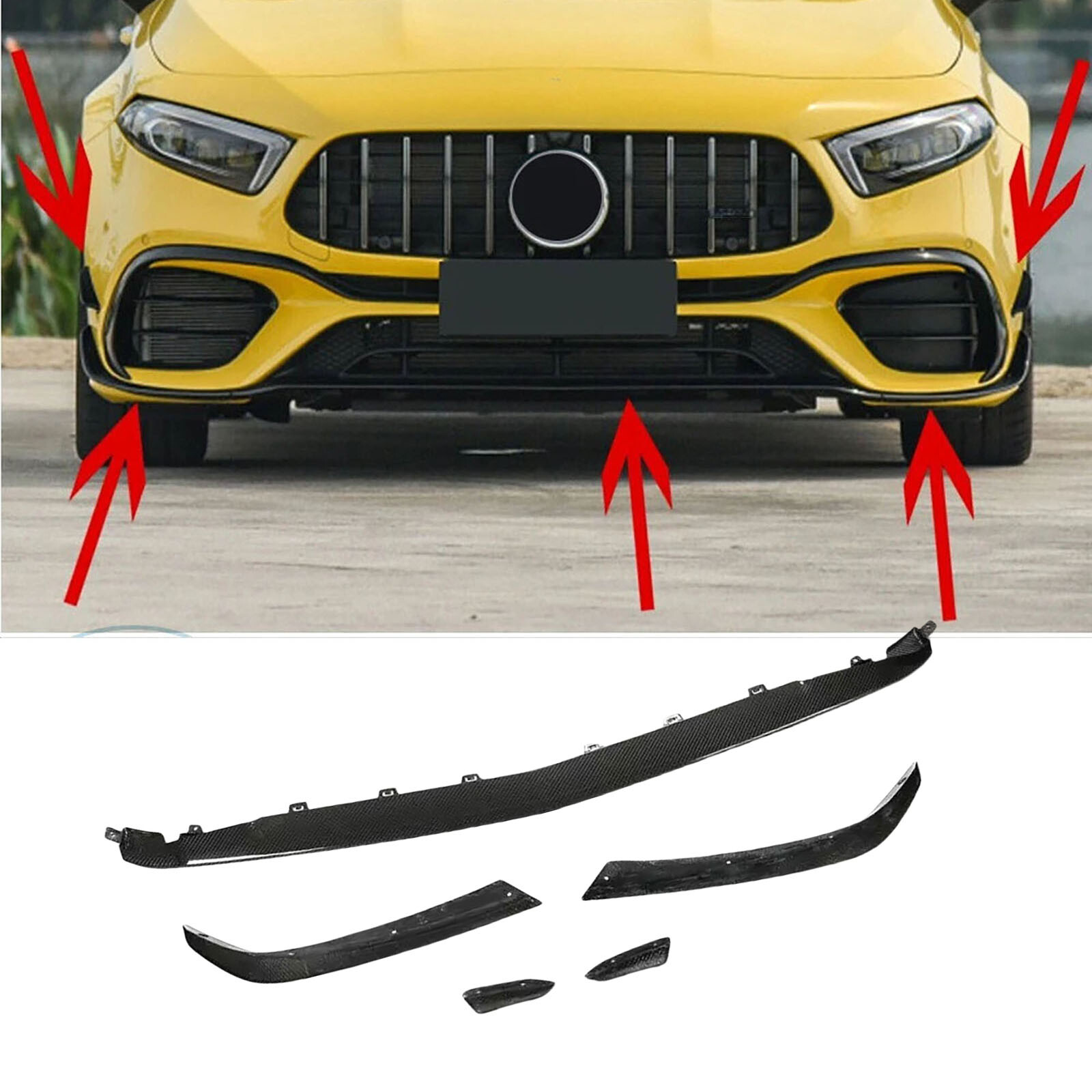 Real Carbon Front Bumper Lip Splitter Canards Fins For Mercedes W177 A45 2020UP