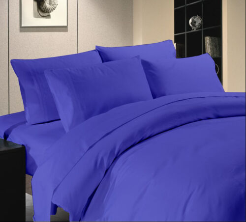 EGYPTIAN BLUE SOLID DUVET SET + FITTED SET ALL SIZES 1000 TC EGYPTIAN COTTON - Afbeelding 1 van 1