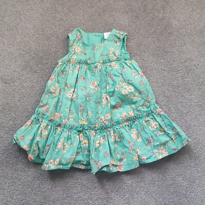 Baby Gap Mädchen Blumenmuster Kleid ärmellos 100% Baumwolle grün 6-12 Monate