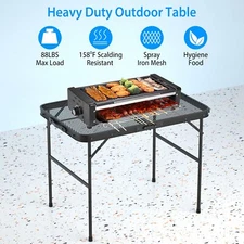 Folding Metal Grill Table Camping Aluminum Table w/ Mesh Desktop, Lightweight