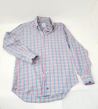 David Donahue Dress Shirt Men M Blue purple brown Plaid Workwear Spring Causal