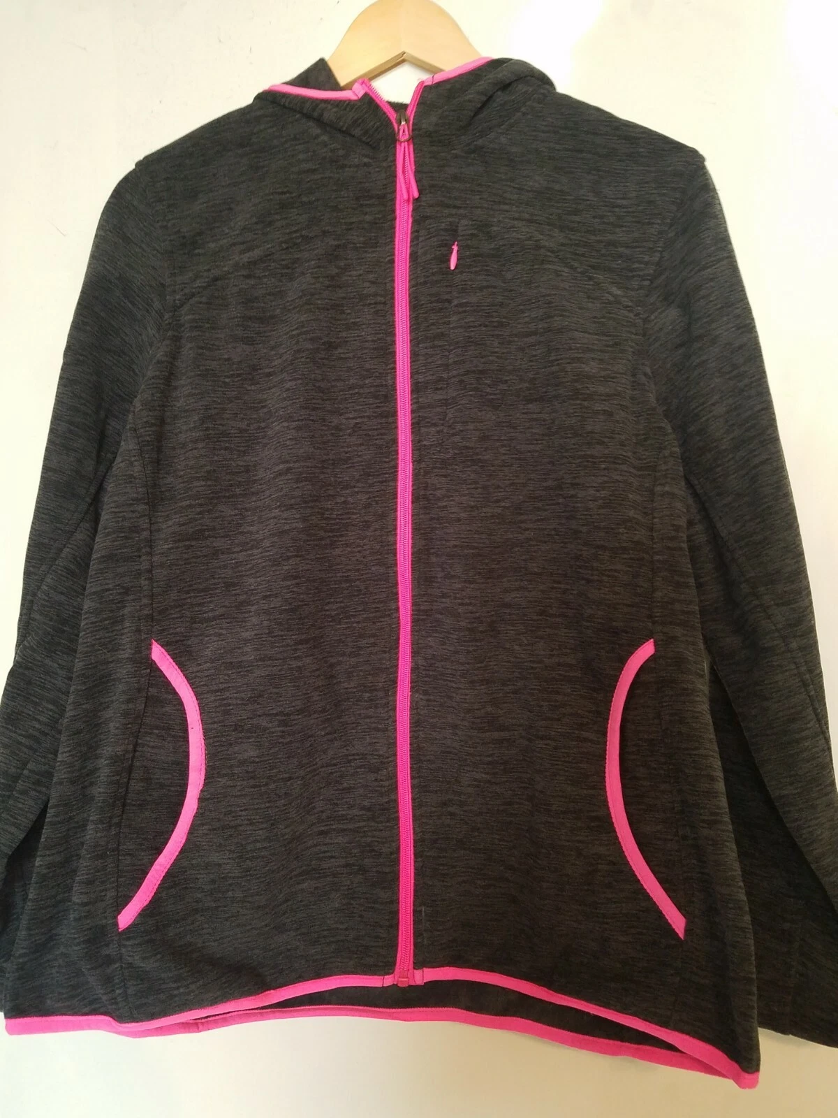 NWT! Stoic Women's Large Charcoal Hooded Soft Shell Fleece Jacket Pink Zipper