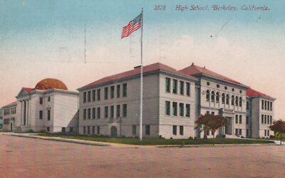 Berkeley CA School US Flag c1910s Edward Mitchell publisher postcard H235