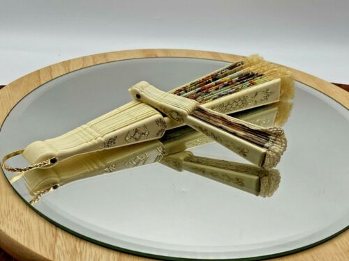 Two Luxurious Vintage Fabric Hand Held Folding Fans from around the World White - Picture 6 of 11