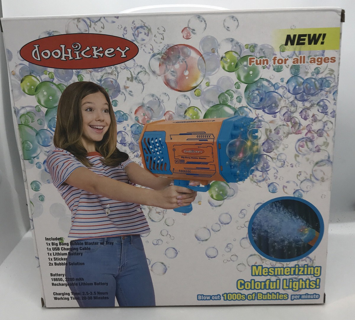  Doohickey Bubble Blaster Bubble Making Gun, 1000 Bubbles per  Minute, 2 Bubble Solution, 20-30 Minutes Working Time, Perfect for Birthday  Parties, Pools, Photos, and Videos : Toys & Games