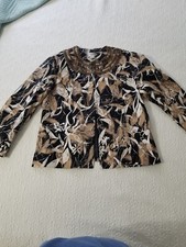 Chicos 2 Women's Embellished Lined Jacket Black/Brown Sz 12