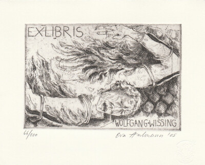 Exlibris - EVA AULMANN - For Wolfgang Wissing - Signed - ''Icarus'' - C3-Etching