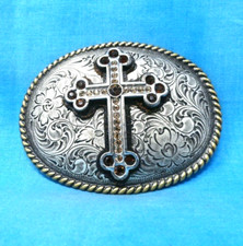 Christian Cowboy Cross Scroll Belt Buckle Left-handed Nocona Buckles Vtg .MMR401
