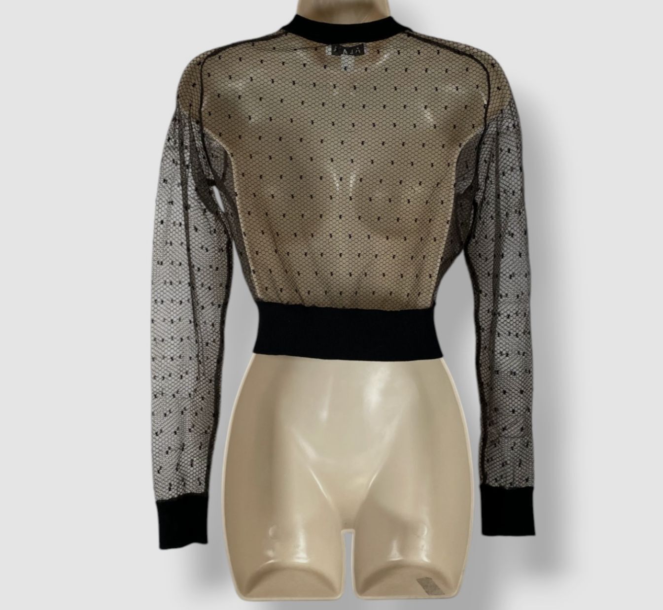 ALAÏA Women's Black Sheer Swiss Dot Cropped Cardigan Top Size 38 image 2